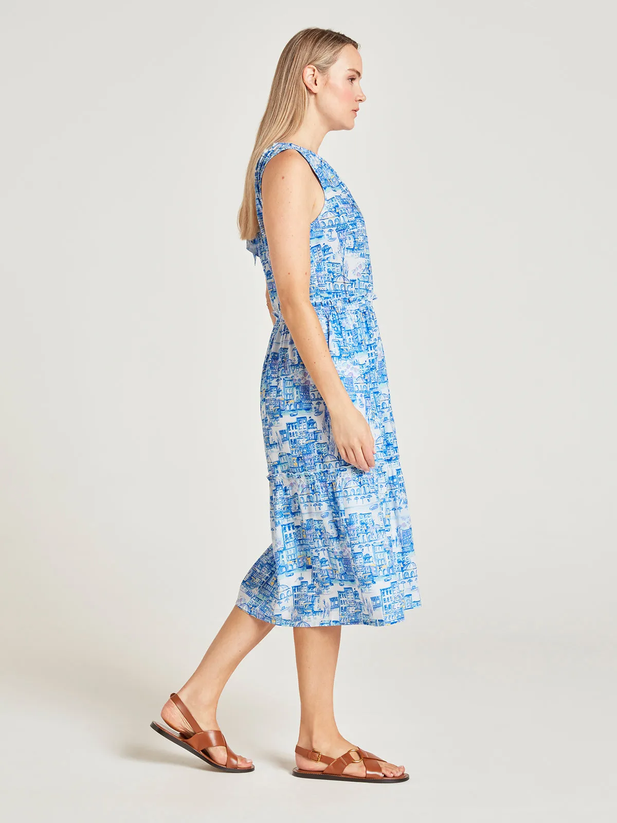 Imogen Organic Cotton Toile de Jouy Dress - Azure Blue