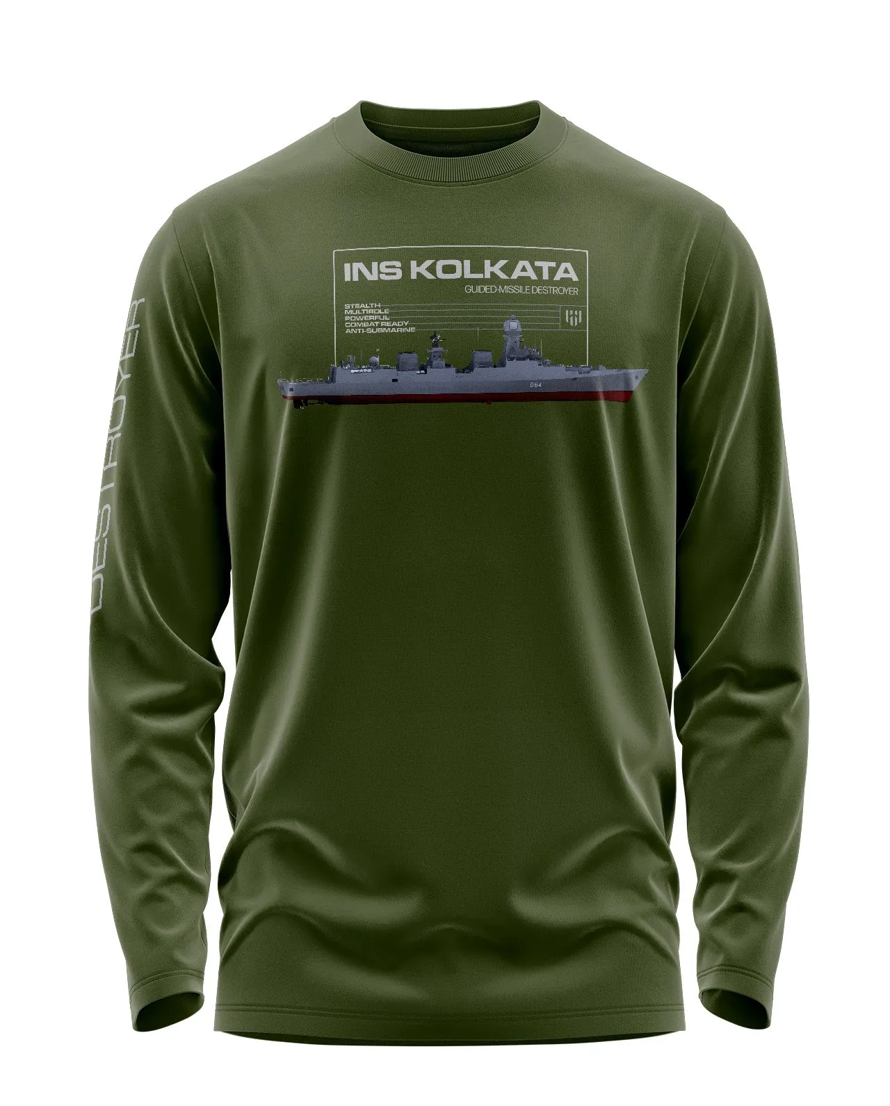 INS KOLKATA CLASS GUIDED MISSILE DESTROYER Full Sleeve T-Shirt