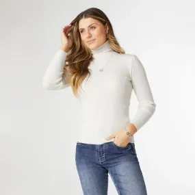 Ivory Funnel Neck Rib Knit Top