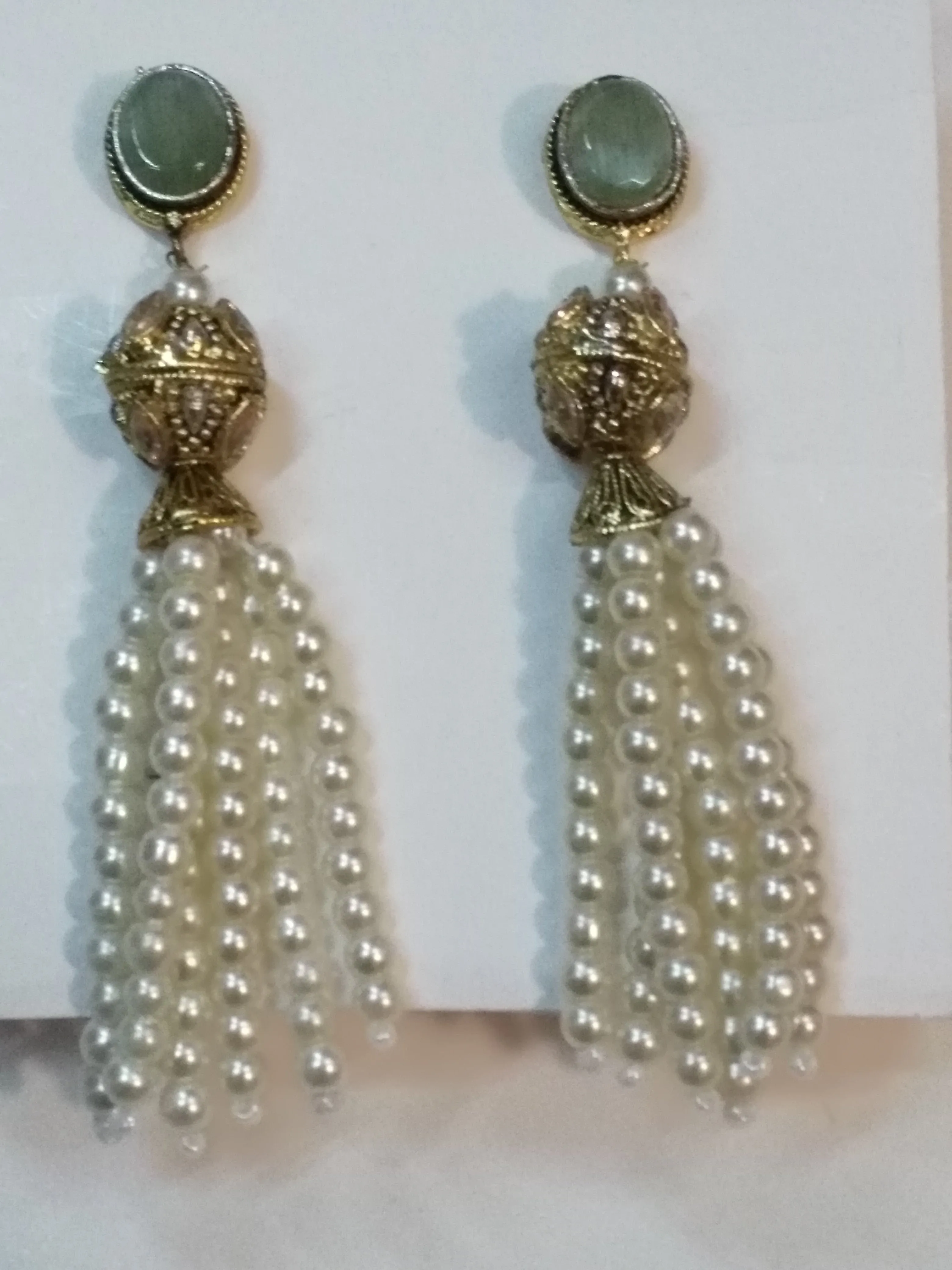 Jelly Fish Style White colored pearls dangle earrings