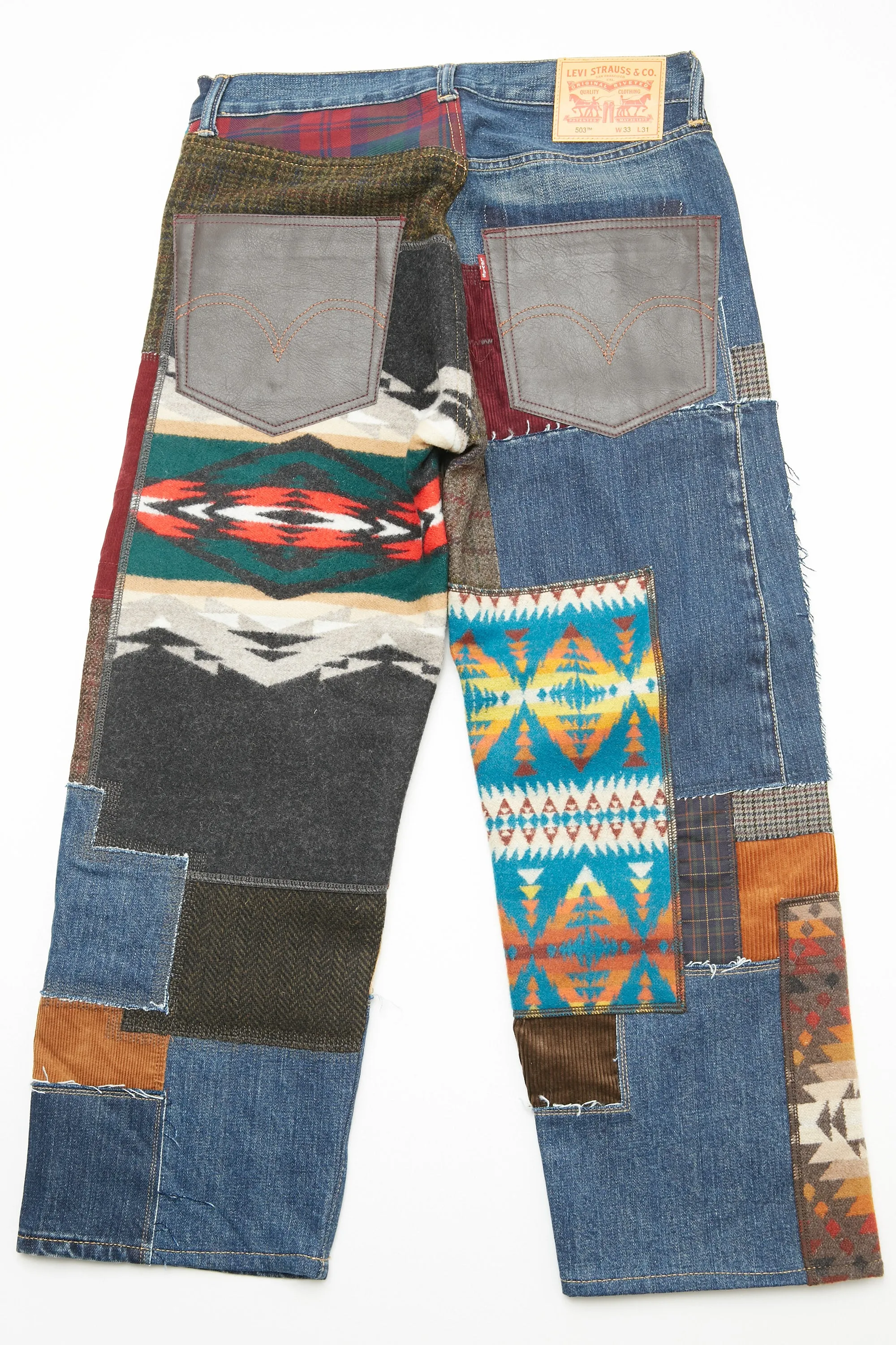 JUNYA WATANABE MAN cotton denim x multi fabrics mix Levi's, PENDLETON triple Pants - Indigo X MIX