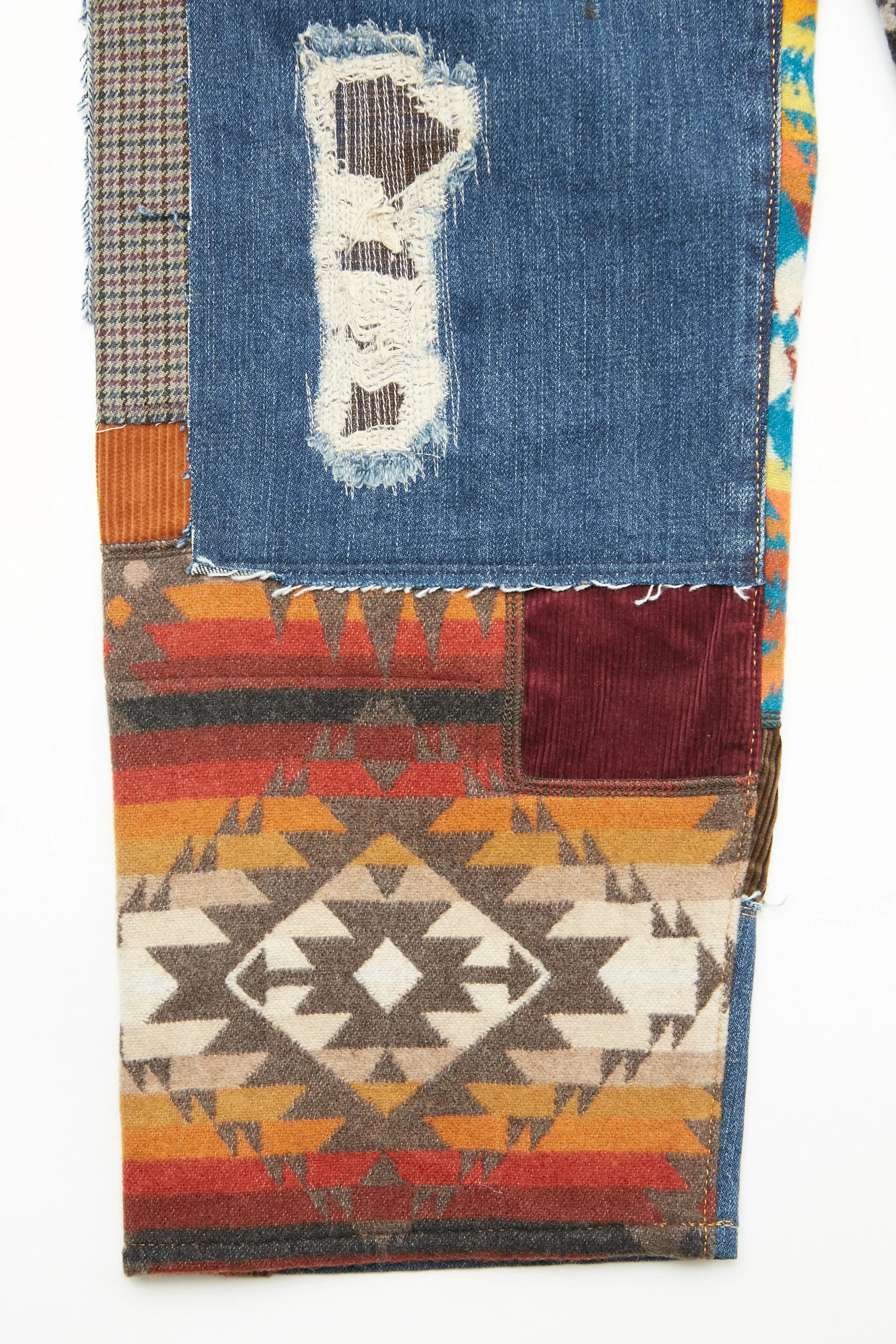 JUNYA WATANABE MAN cotton denim x multi fabrics mix Levi's, PENDLETON triple Pants - Indigo X MIX