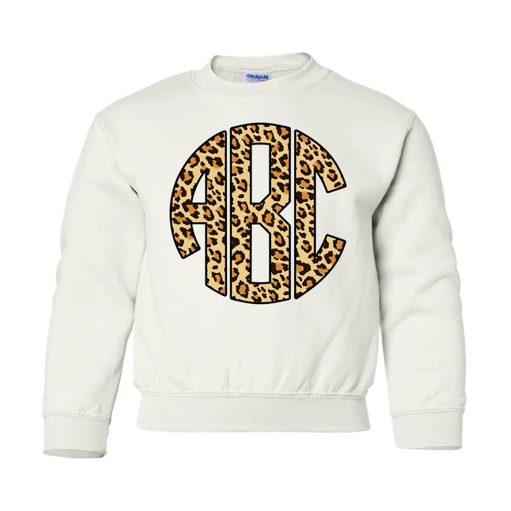 Kids Monogrammed 'Leopard' Big Print Crewneck Sweatshirt