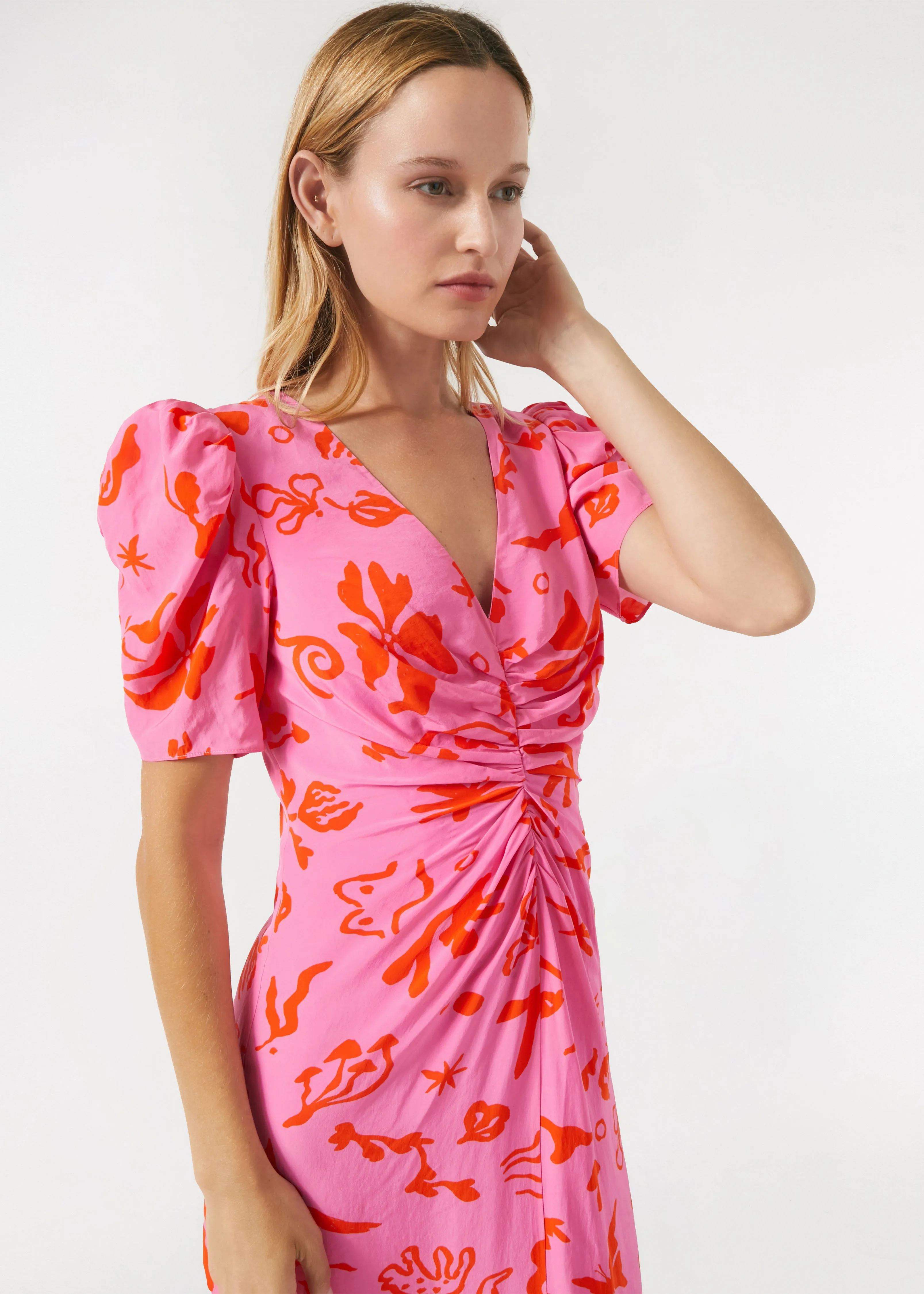 Maci Dress | Pink Botanical Abstract