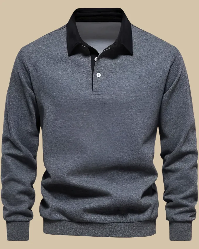 Men Long Sleeve Polo Jumper with Contrasting Collar