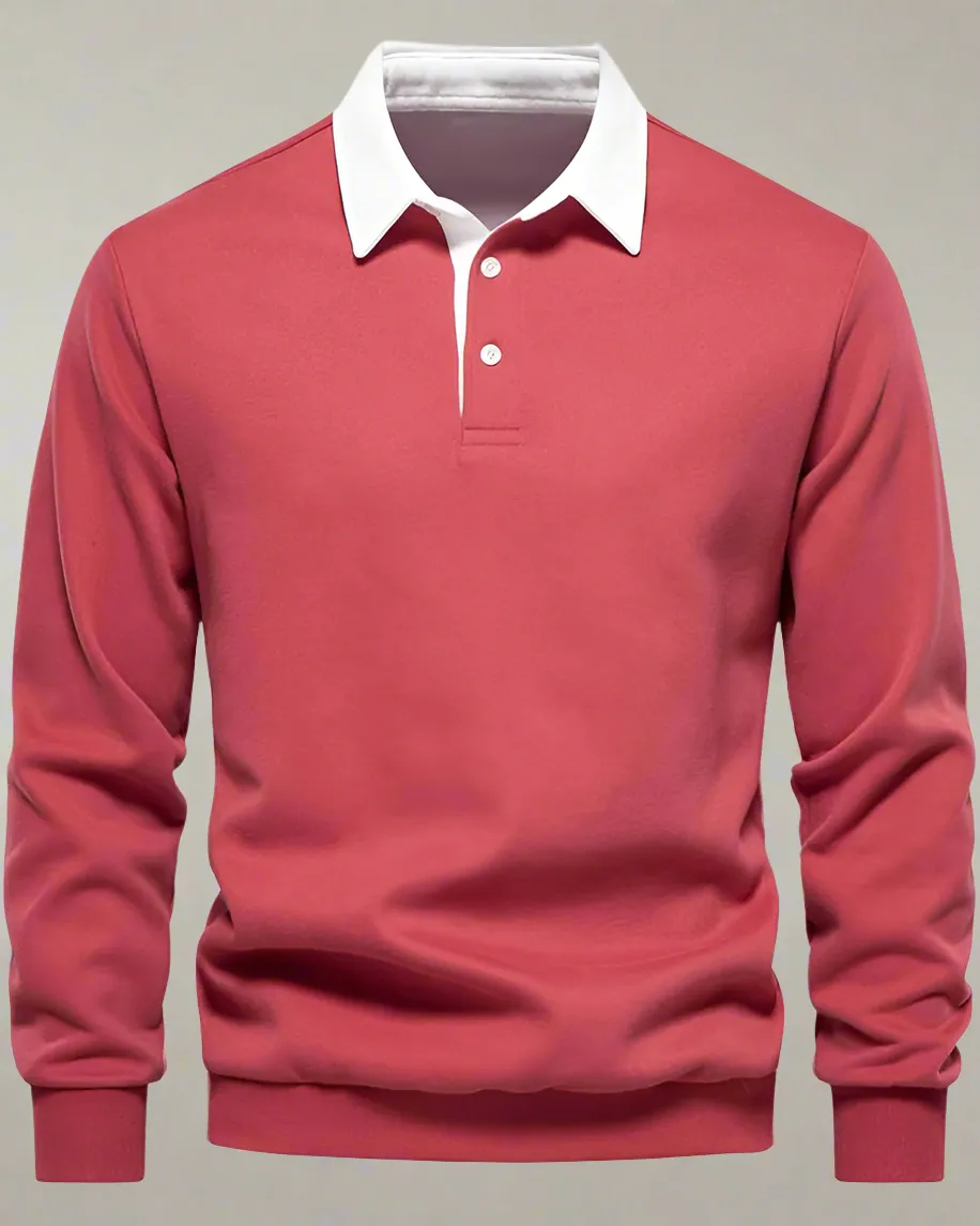 Men Long Sleeve Polo Jumper with Contrasting Collar