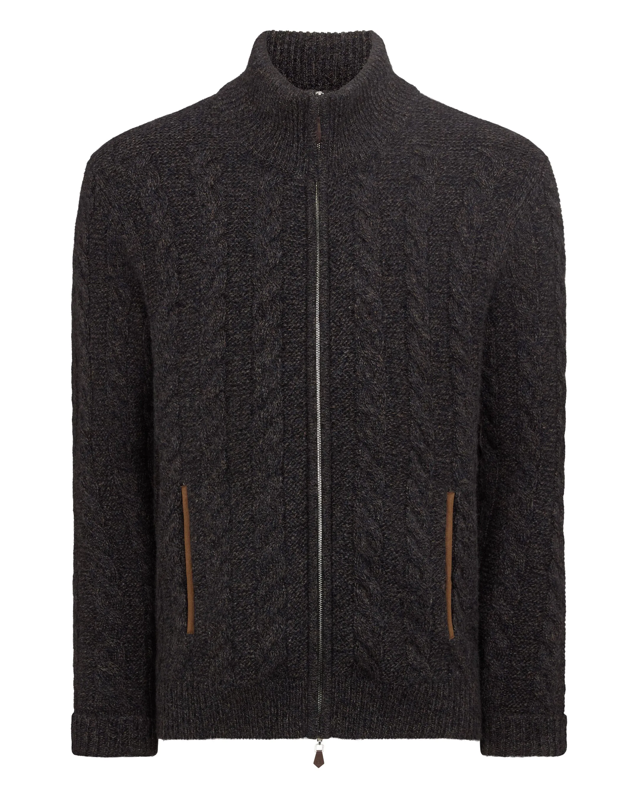 Men's Richmond Cable Cashmere Cardigan Granite Blue