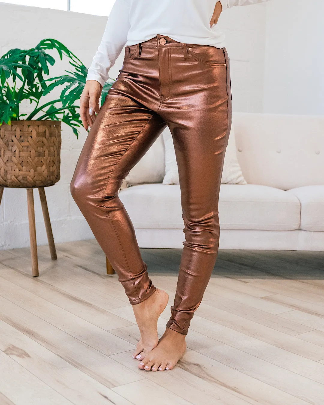 Metallic Skinny Jeans - Copper