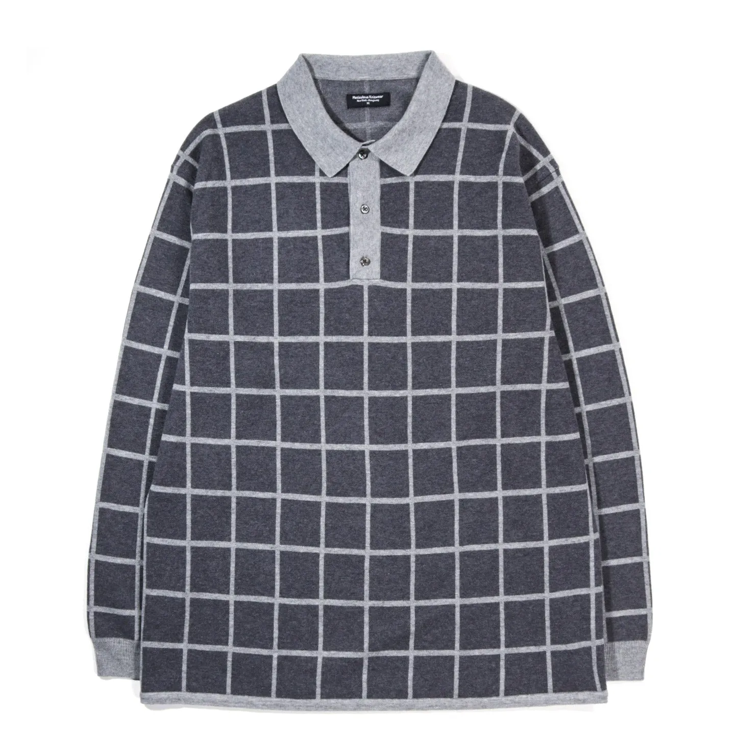 METICULOUS KNITWEAR LS POLO CHARCOAL / GREY WINDOW PANE