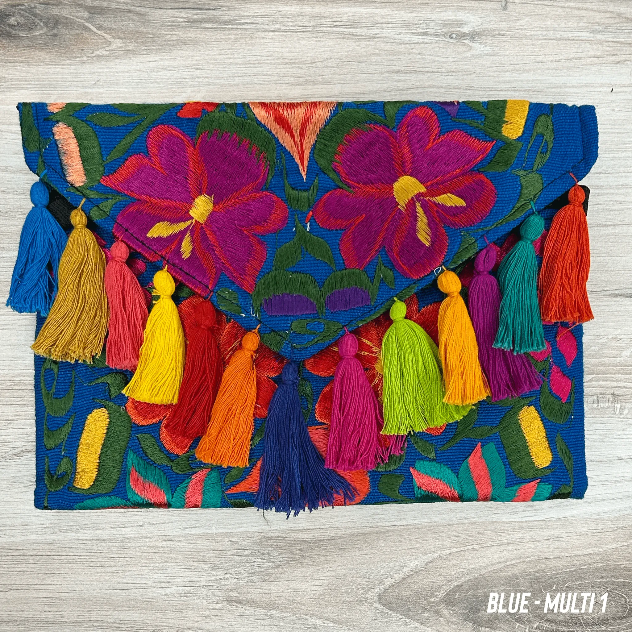 Mexican Embroidered Crossbody Clutch - Multicolor Zinnia