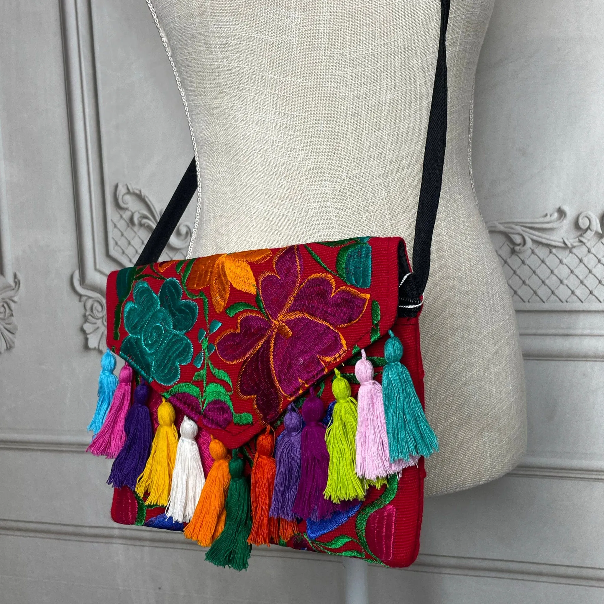 Mexican Embroidered Crossbody Clutch - Multicolor Zinnia