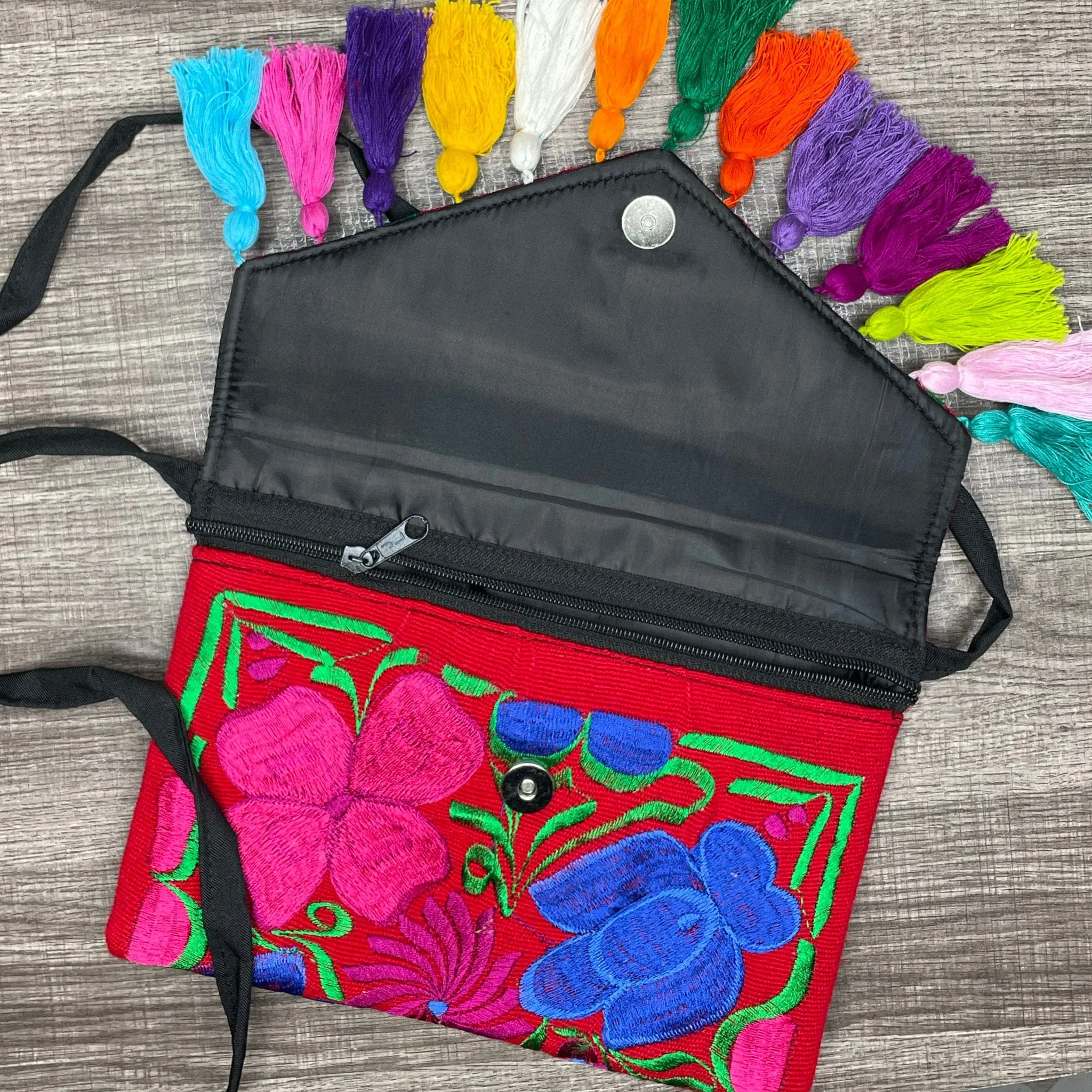 Mexican Embroidered Crossbody Clutch - Multicolor Zinnia