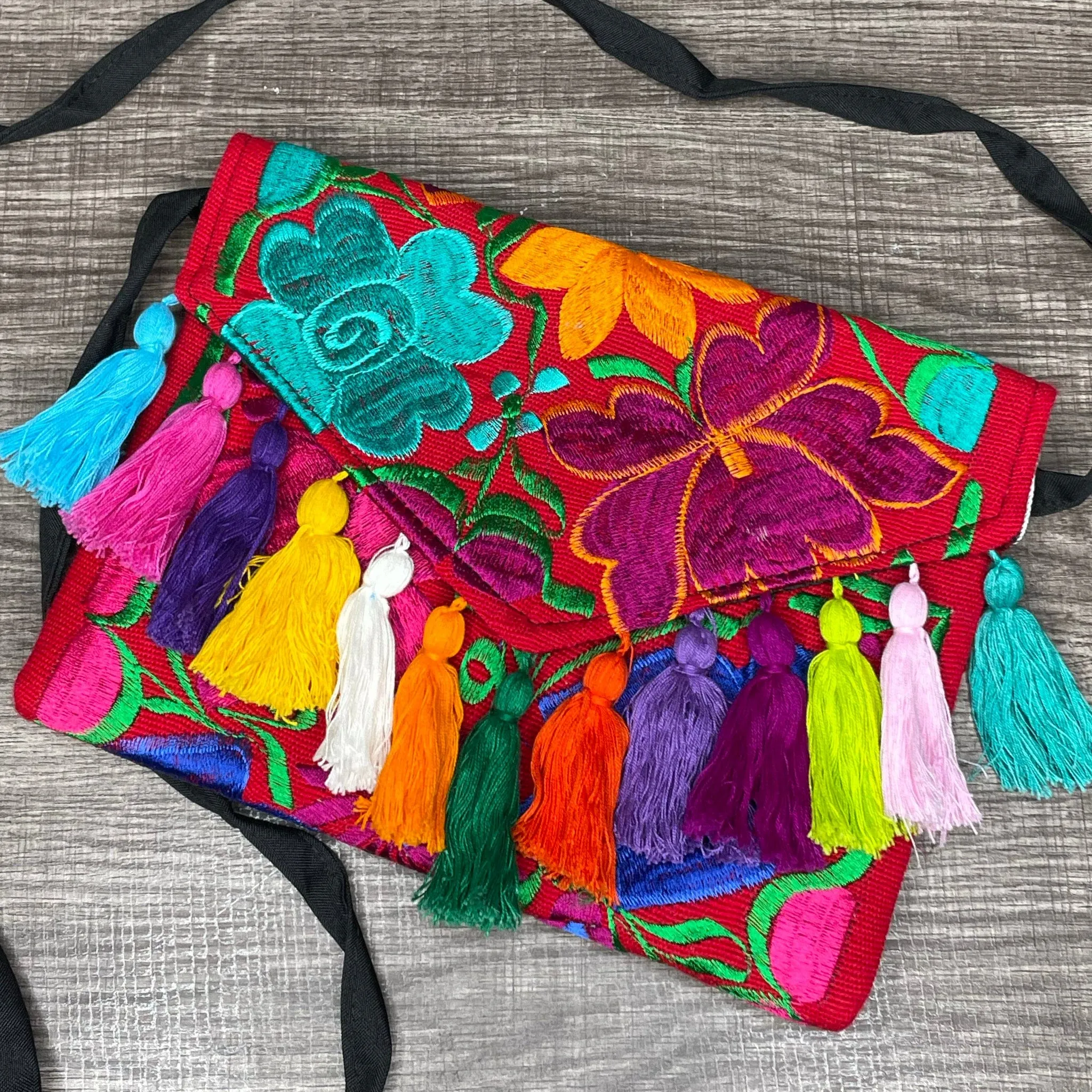 Mexican Embroidered Crossbody Clutch - Multicolor Zinnia