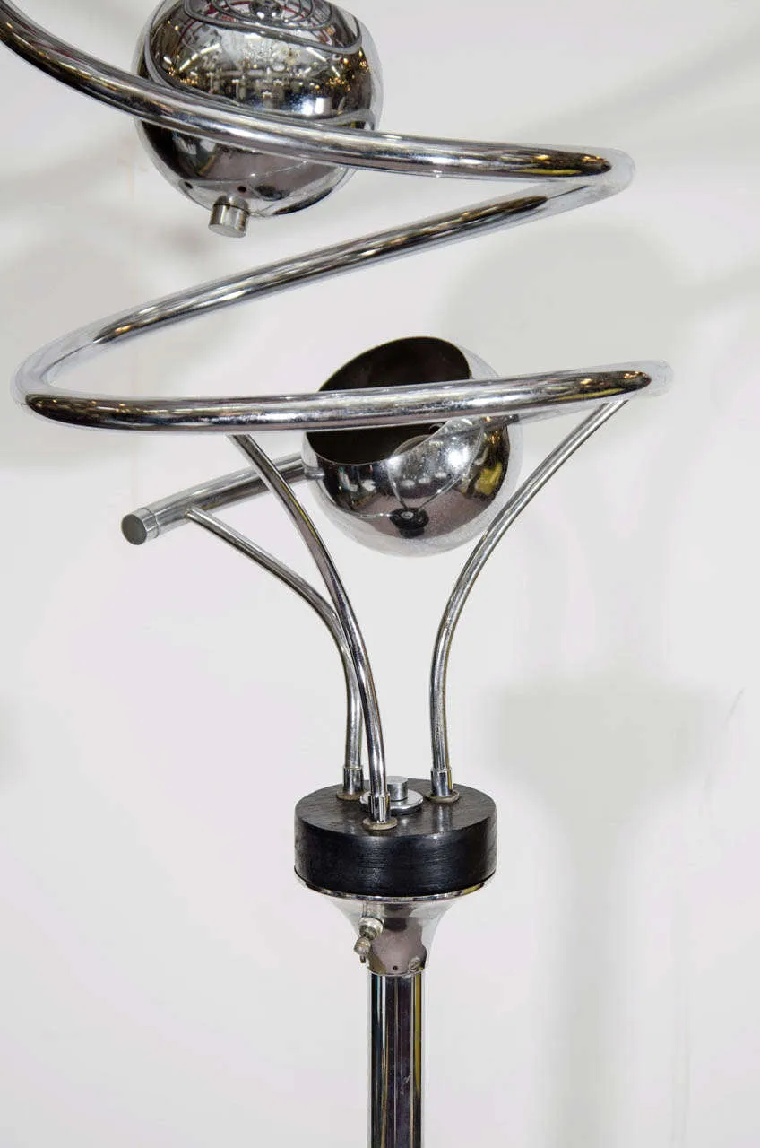 Mid-Century Modern Italian Chrome Spiral Floor Lamp