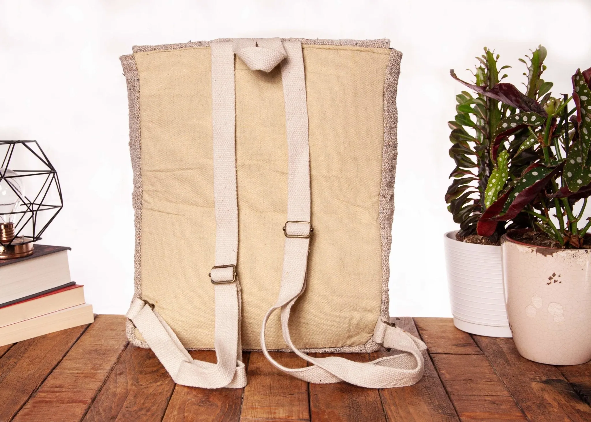 Minimal Hemp Handmade Flat Backpack | Green