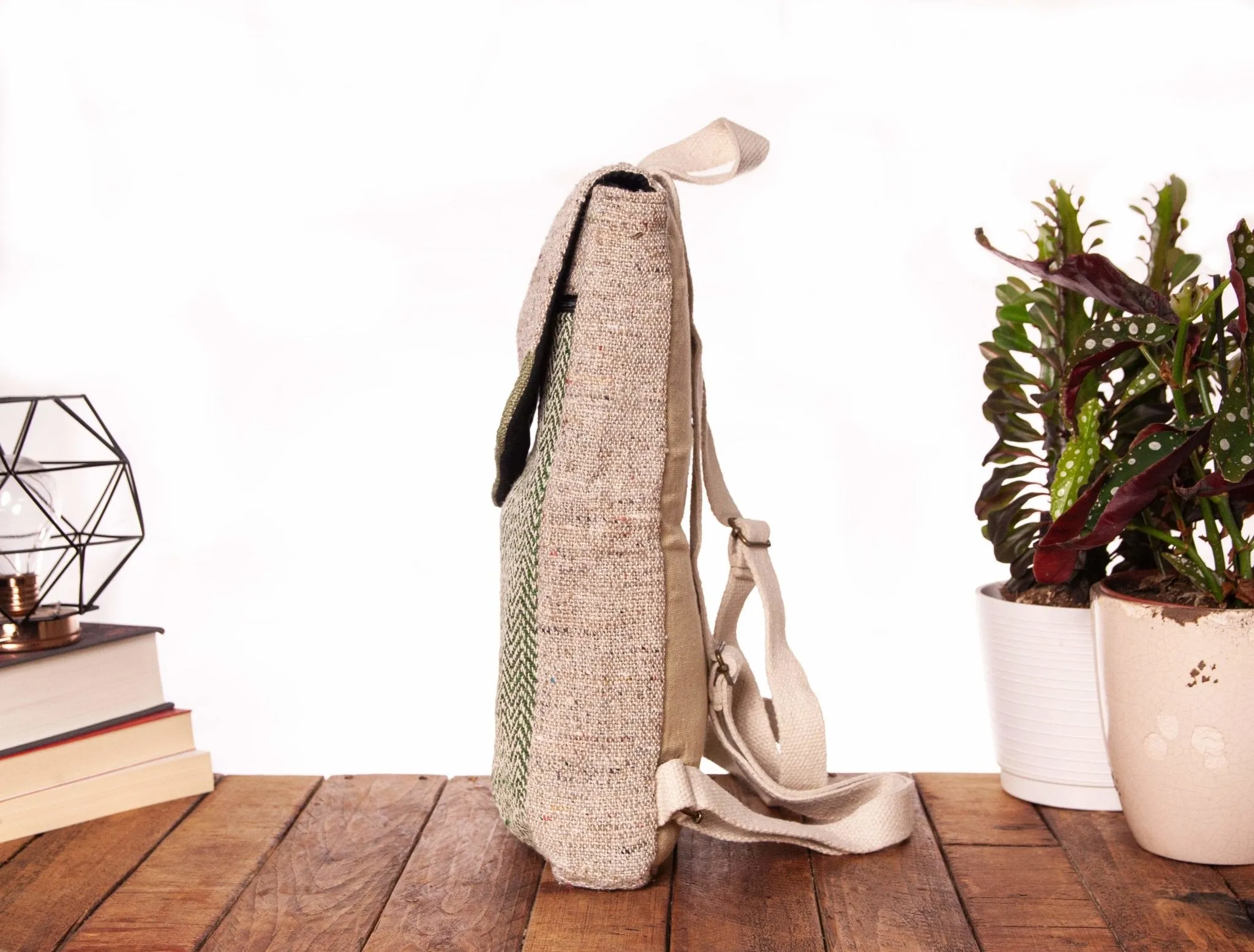 Minimal Hemp Handmade Flat Backpack | Green