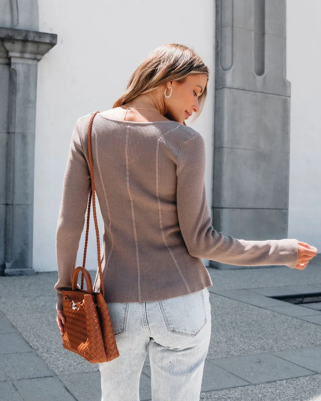 Mocha Ribbed Peplum Sweater Top