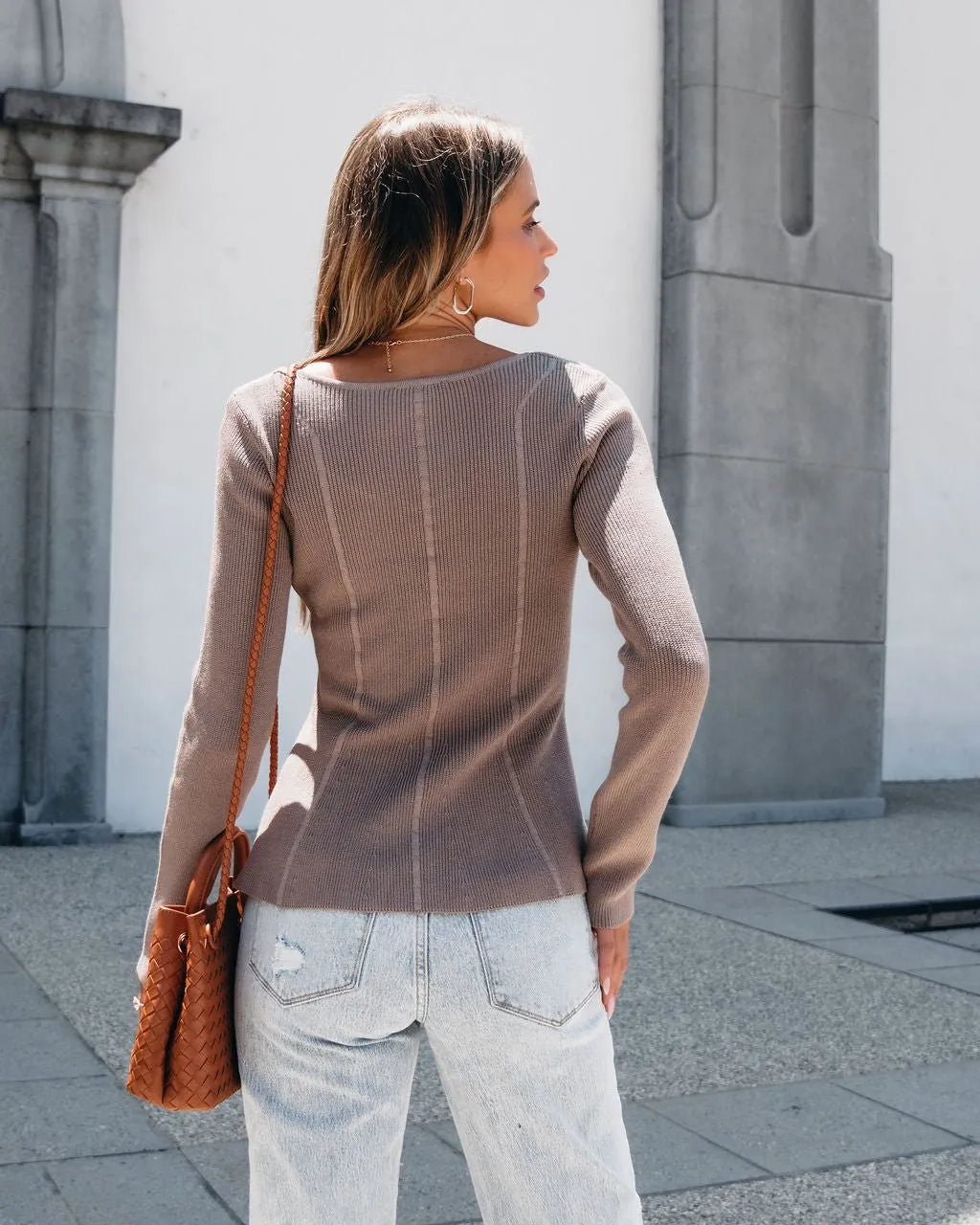 Mocha Ribbed Peplum Sweater Top