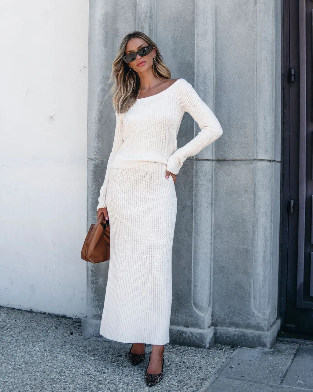 Muse By Magnolia Cream Ribbed Sweater Skirt