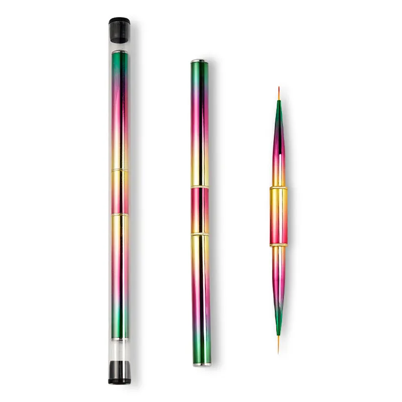 Nail Art Liner Brush Double Ended with Rainbow Handle