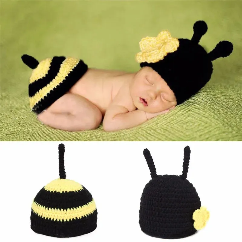 Newborn Photography Props Blanket With Hat, Crochet Animals Outfit, Baby Photo Accessories Girl Boy Knitted Outfit