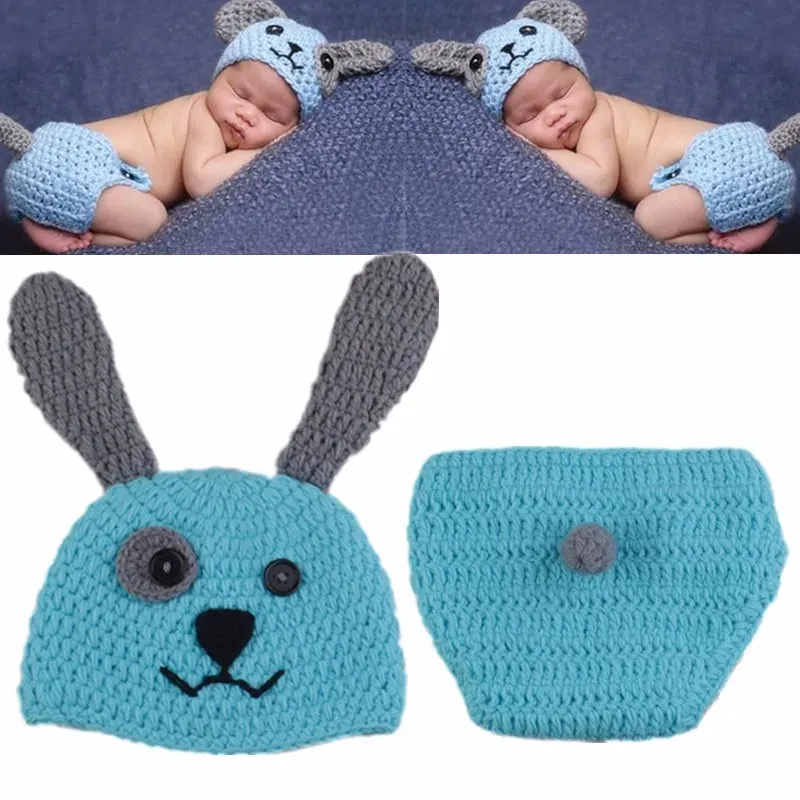 Newborn Photography Props Blanket With Hat, Crochet Animals Outfit, Baby Photo Accessories Girl Boy Knitted Outfit