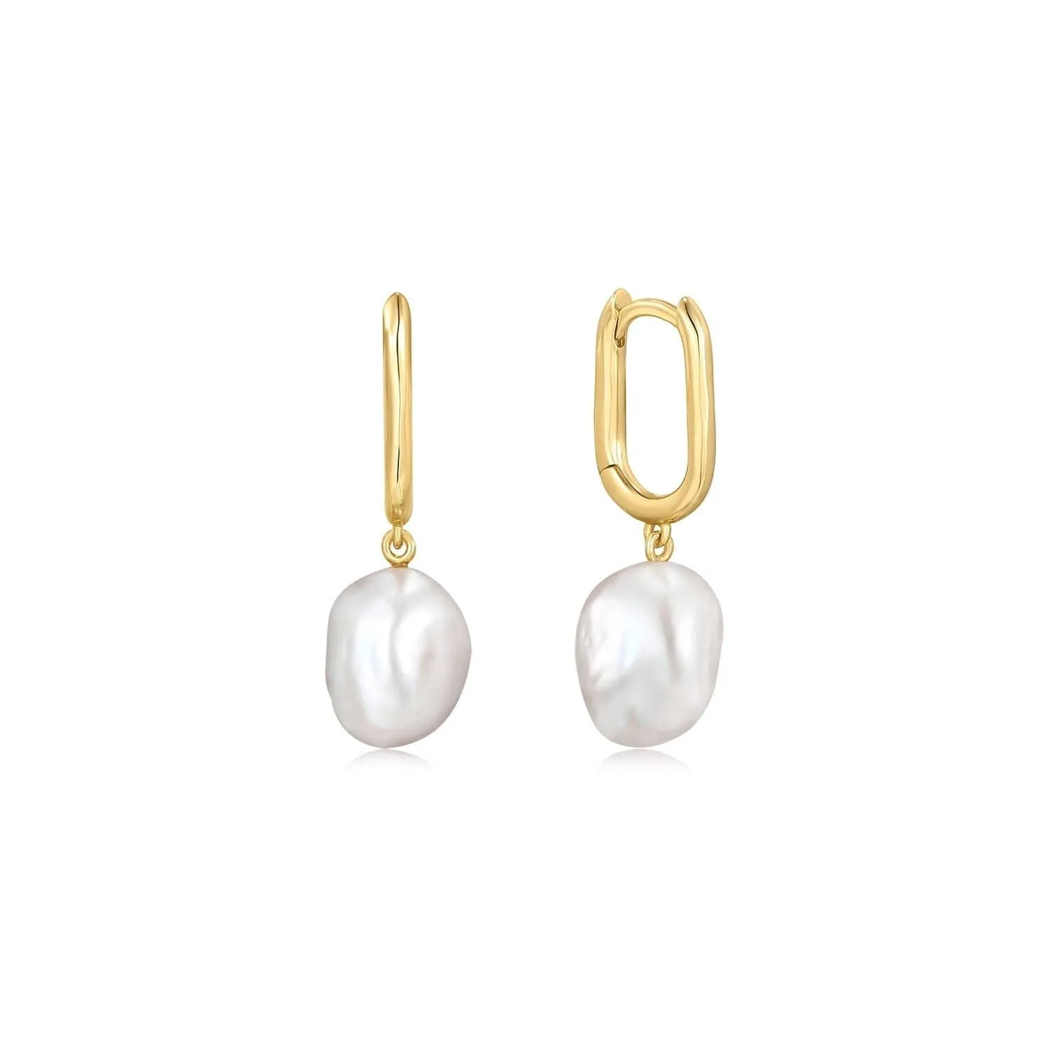 OVAL HUGGIE HOOPS WITH PEARL DROP EARRINGS