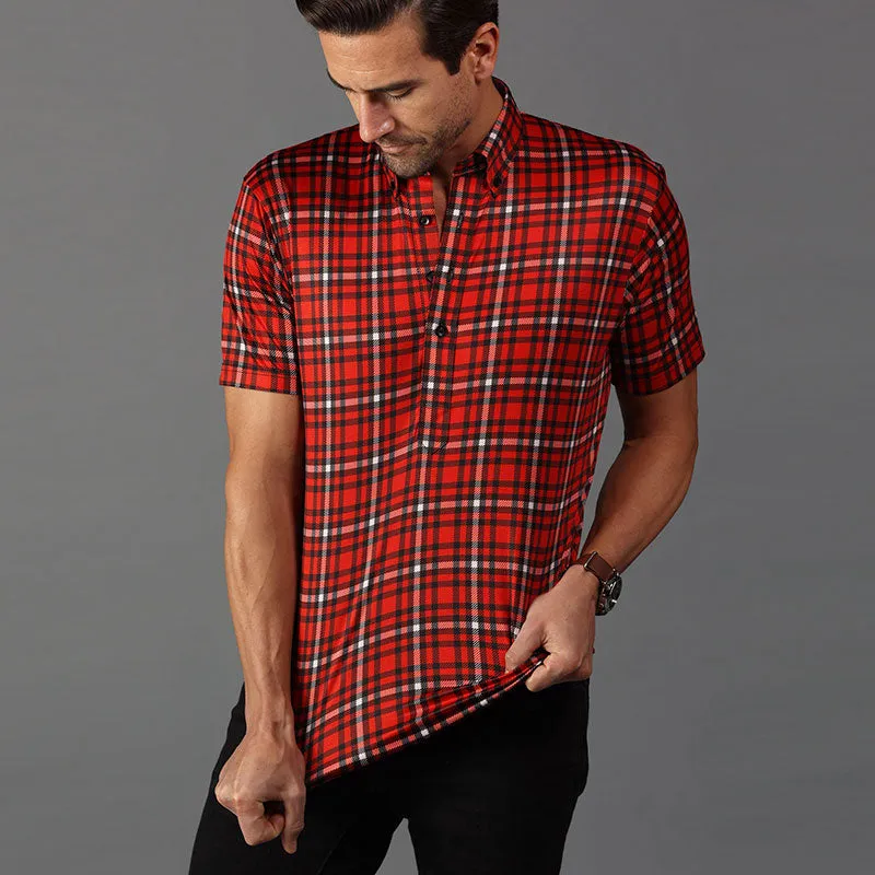 Oxford Button Down Collar Polo Red and Black Plaid