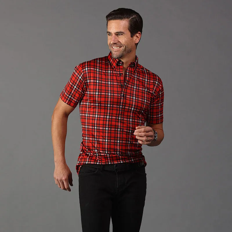 Oxford Button Down Collar Polo Red and Black Plaid