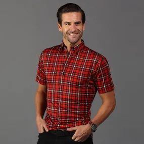 Oxford Button Down Collar Polo Red and Black Plaid