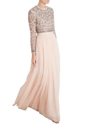 Pink Andromeda Long Sleeves Embellished Maxi Dress