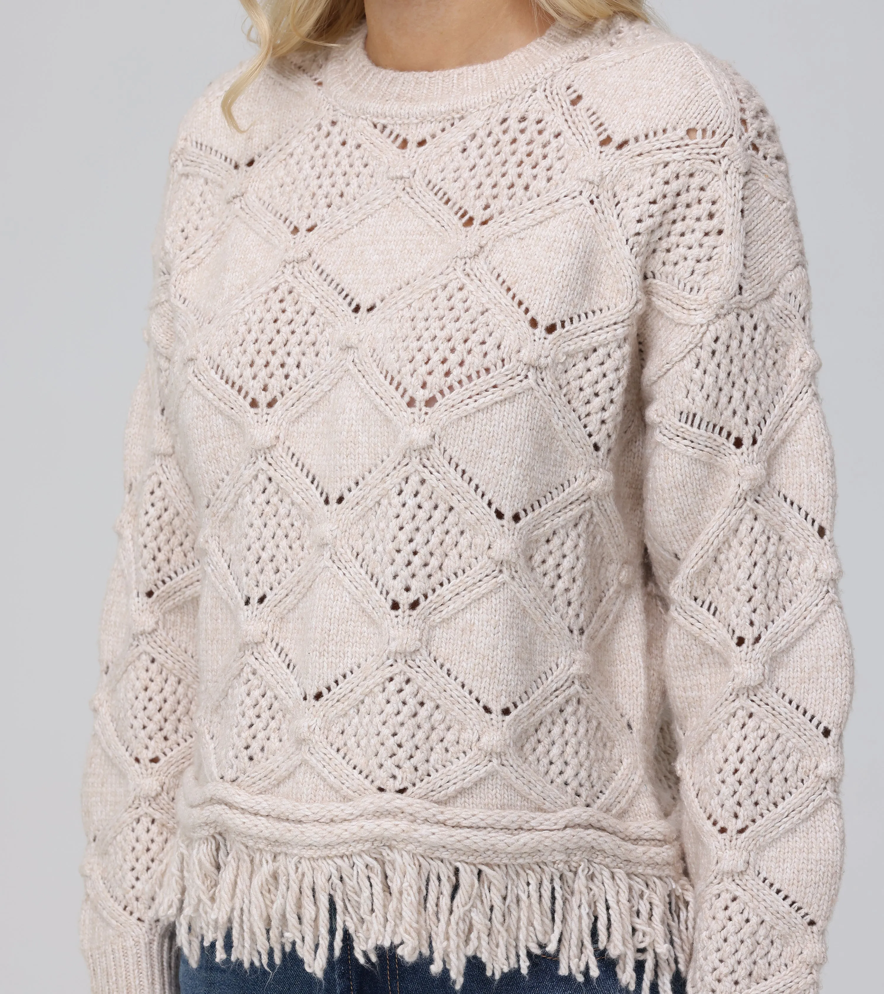 Pointelle Fringe Pullover