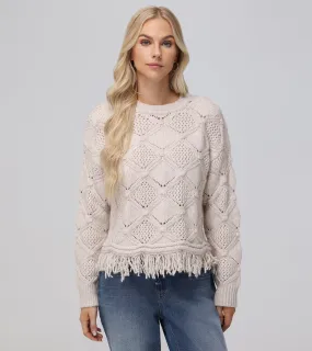 Pointelle Fringe Pullover