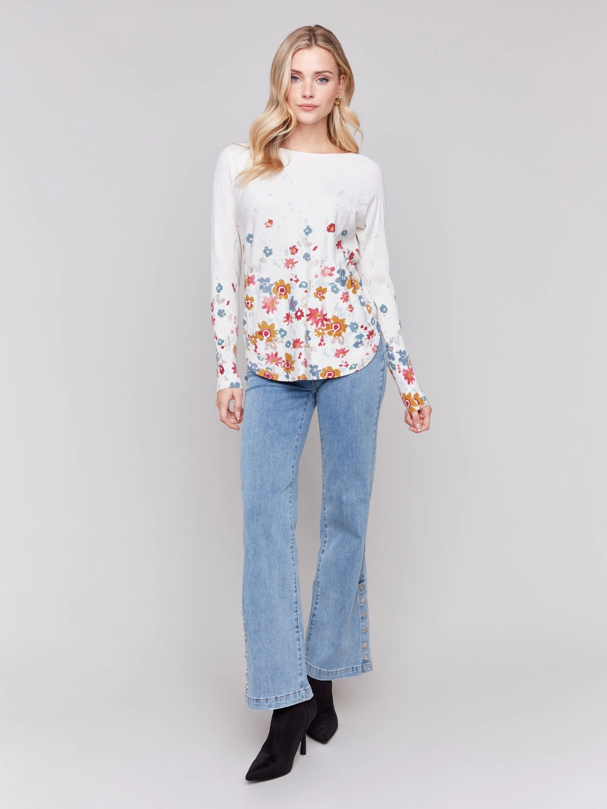 Printed Plush Knit Sweater - Floral