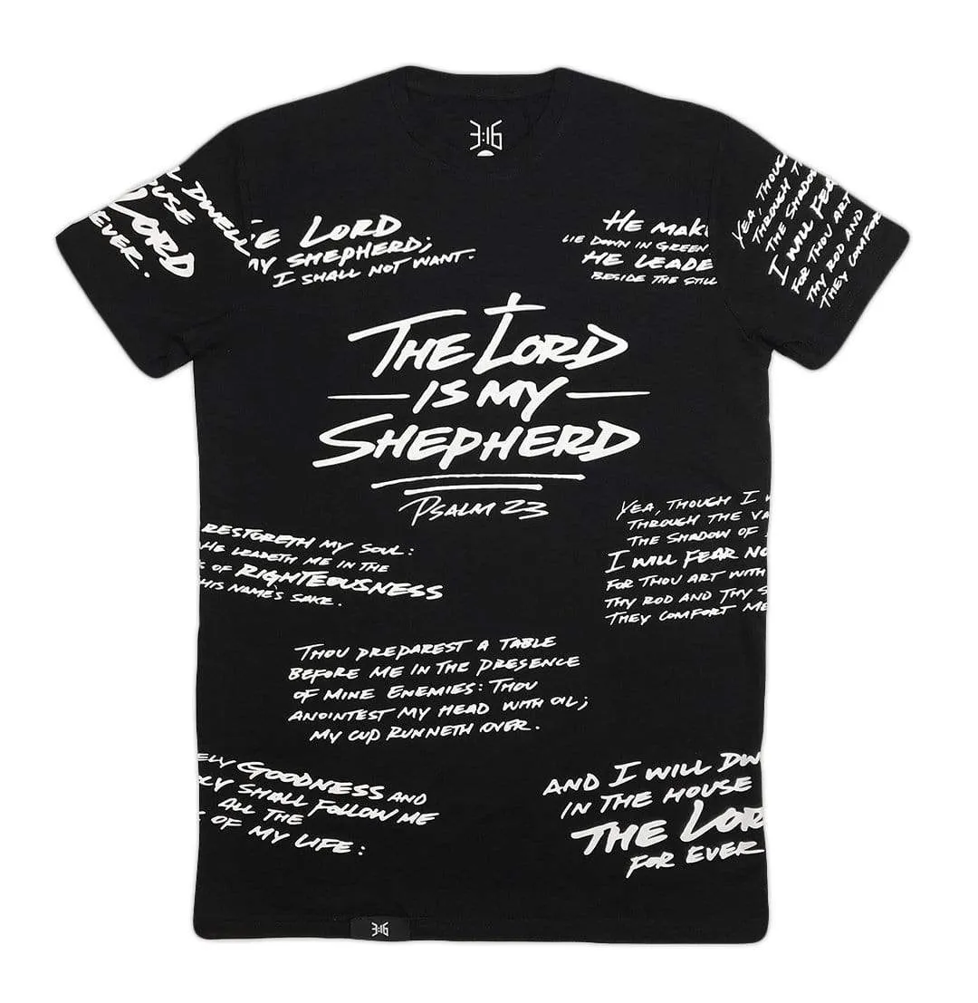 Psalm 23 - All Over Tee - Black/White