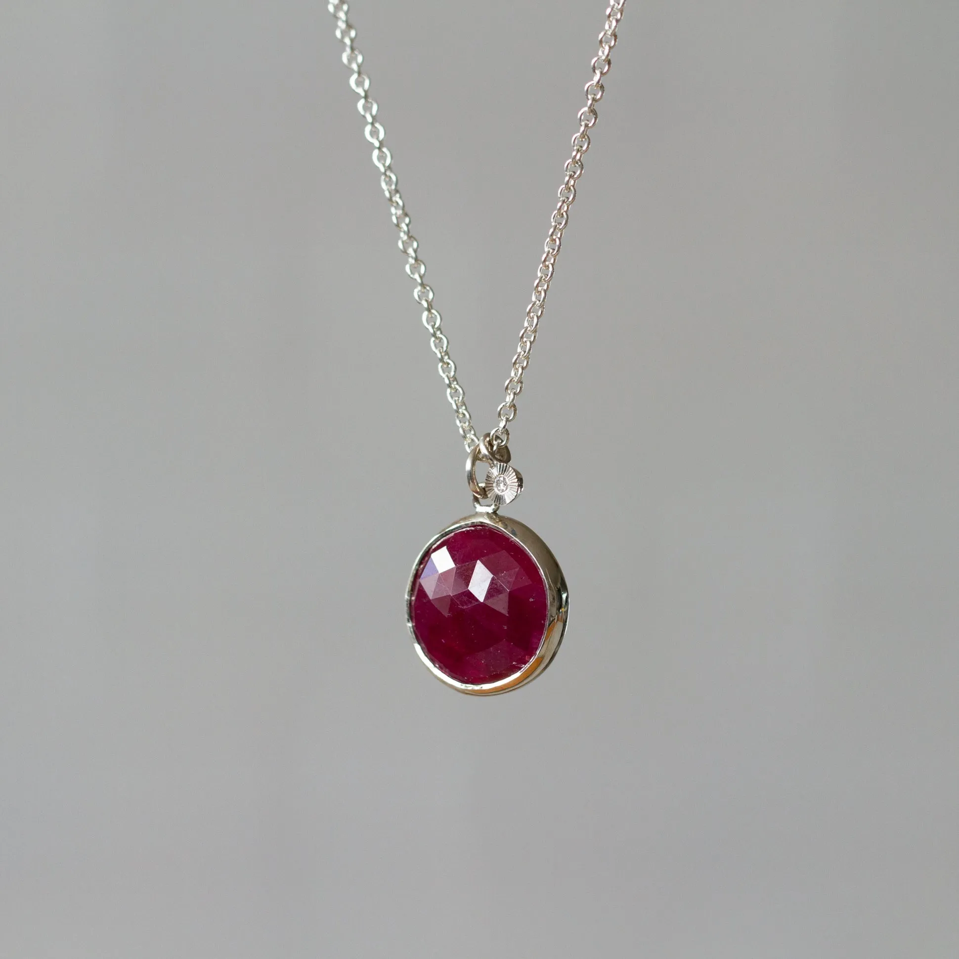 Rose Cut Ruby Sterling Silver Theia Necklace