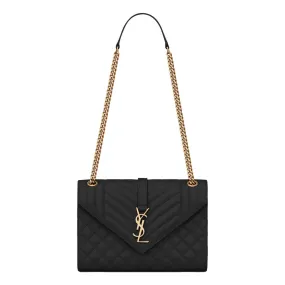 Saint Laurent Black Grain de Poudre Matelasse Medium Shoulder Bag 600185