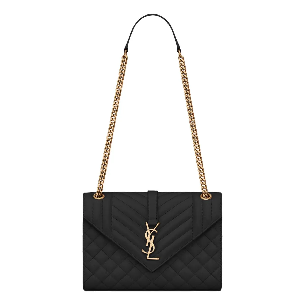 Saint Laurent Black Grain de Poudre Matelasse Medium Shoulder Bag 600185