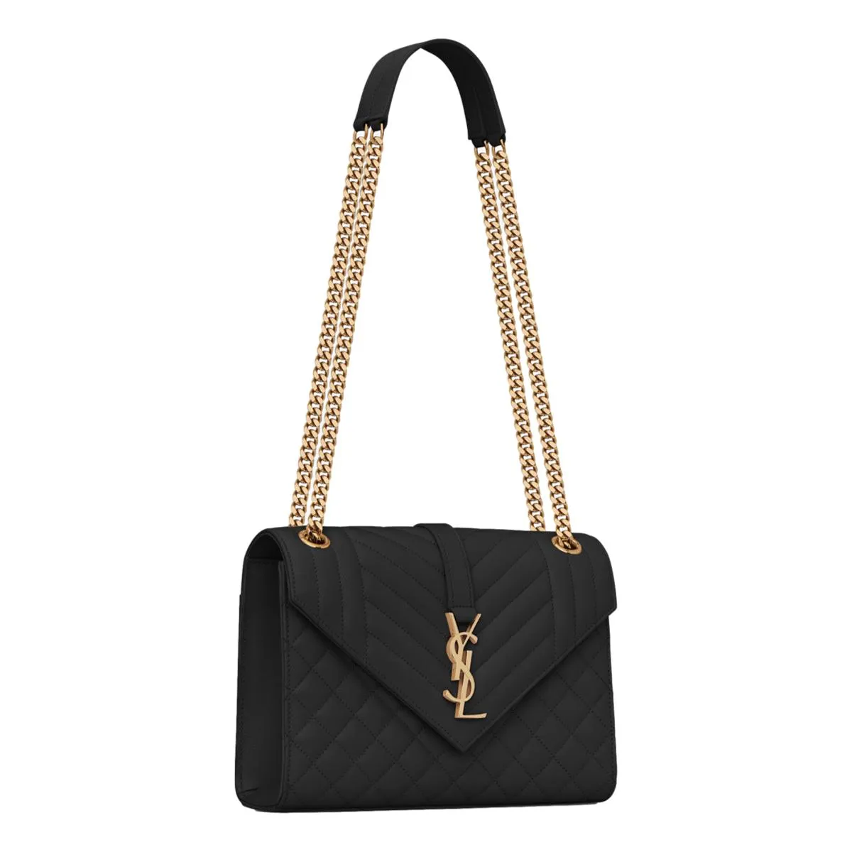 Saint Laurent Black Grain de Poudre Matelasse Medium Shoulder Bag 600185