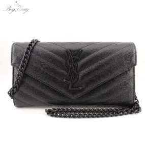 SAINT LAURENT Grain de Poudre Chevron YSL Cassandra Clutch on Chain