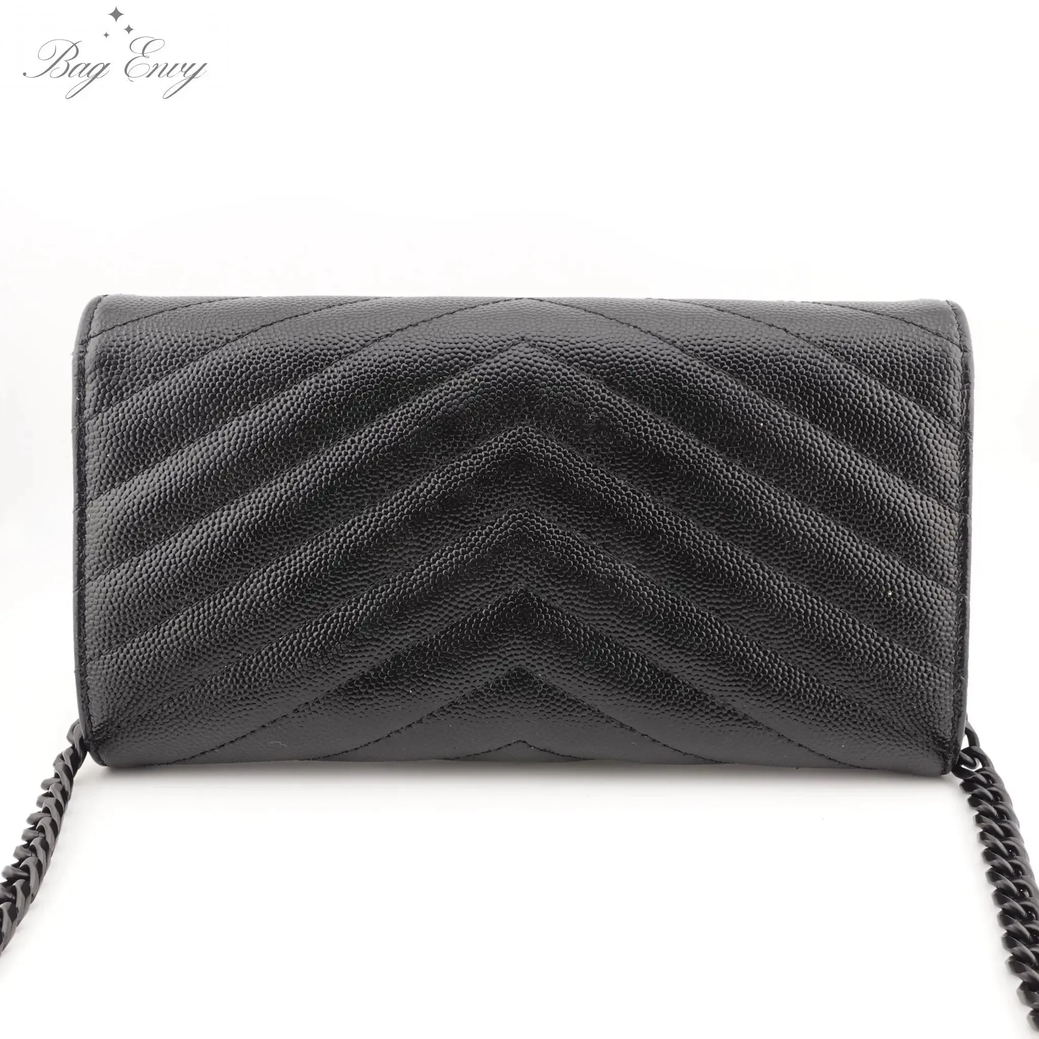 SAINT LAURENT Grain de Poudre Chevron YSL Cassandra Clutch on Chain