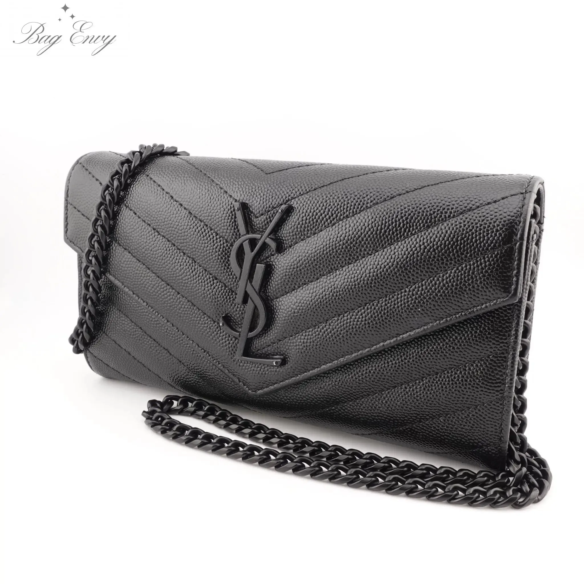 SAINT LAURENT Grain de Poudre Chevron YSL Cassandra Clutch on Chain