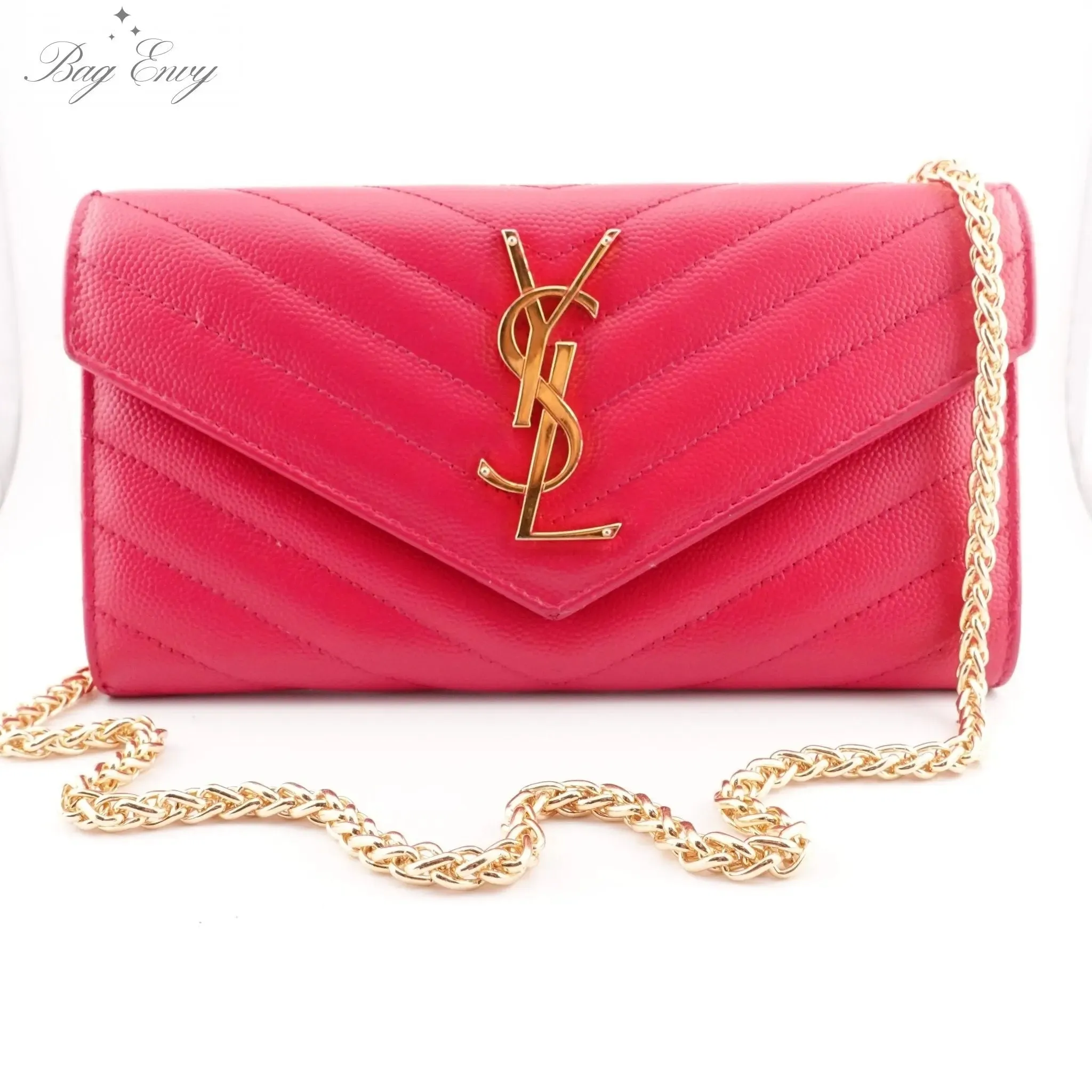 SAINT LAURENT Grain de Poudre Chevron YSL Clutch on Chain