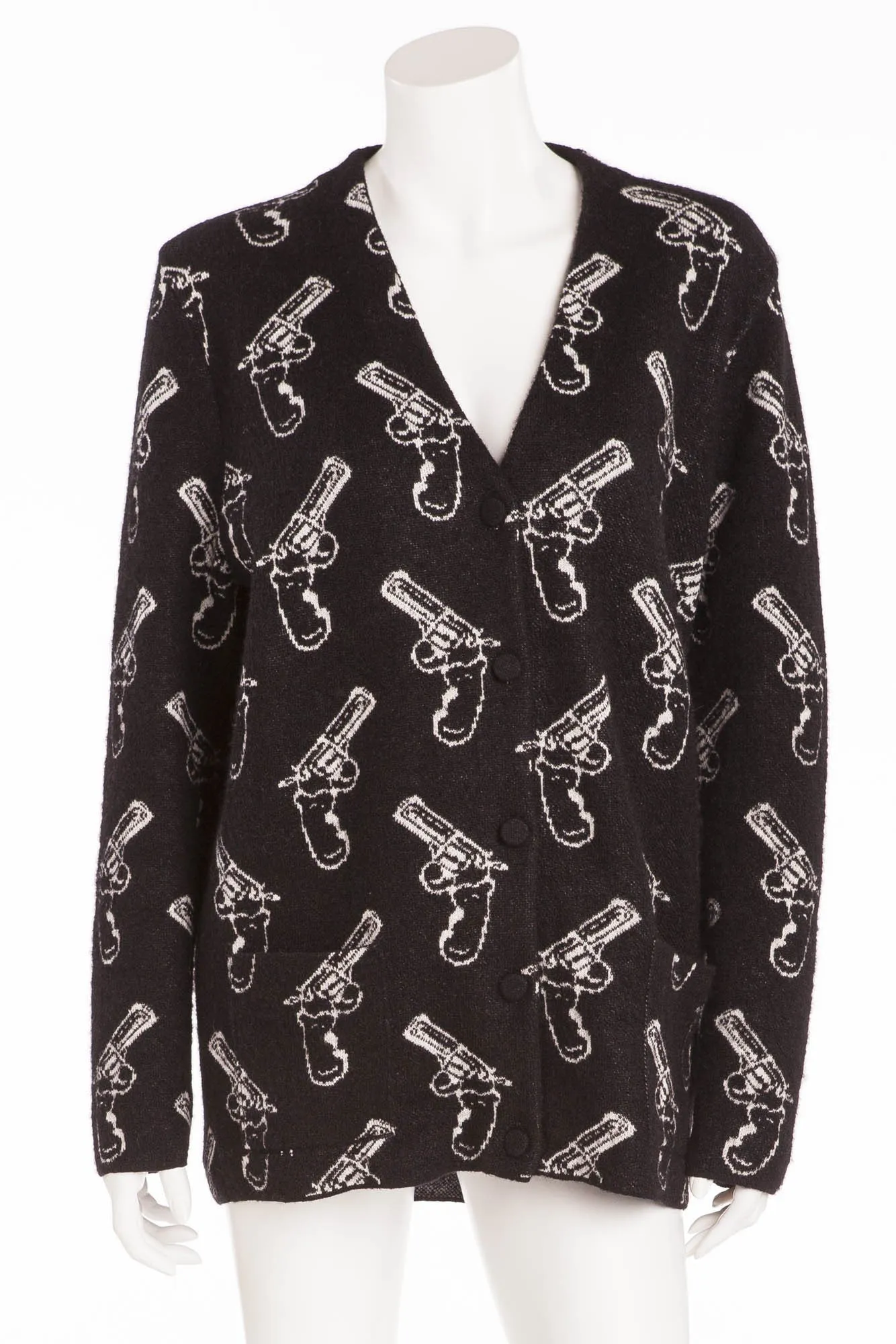 Saint Laurent - Gun Pop  Black   White Long Sleeve Cardigan Size  M