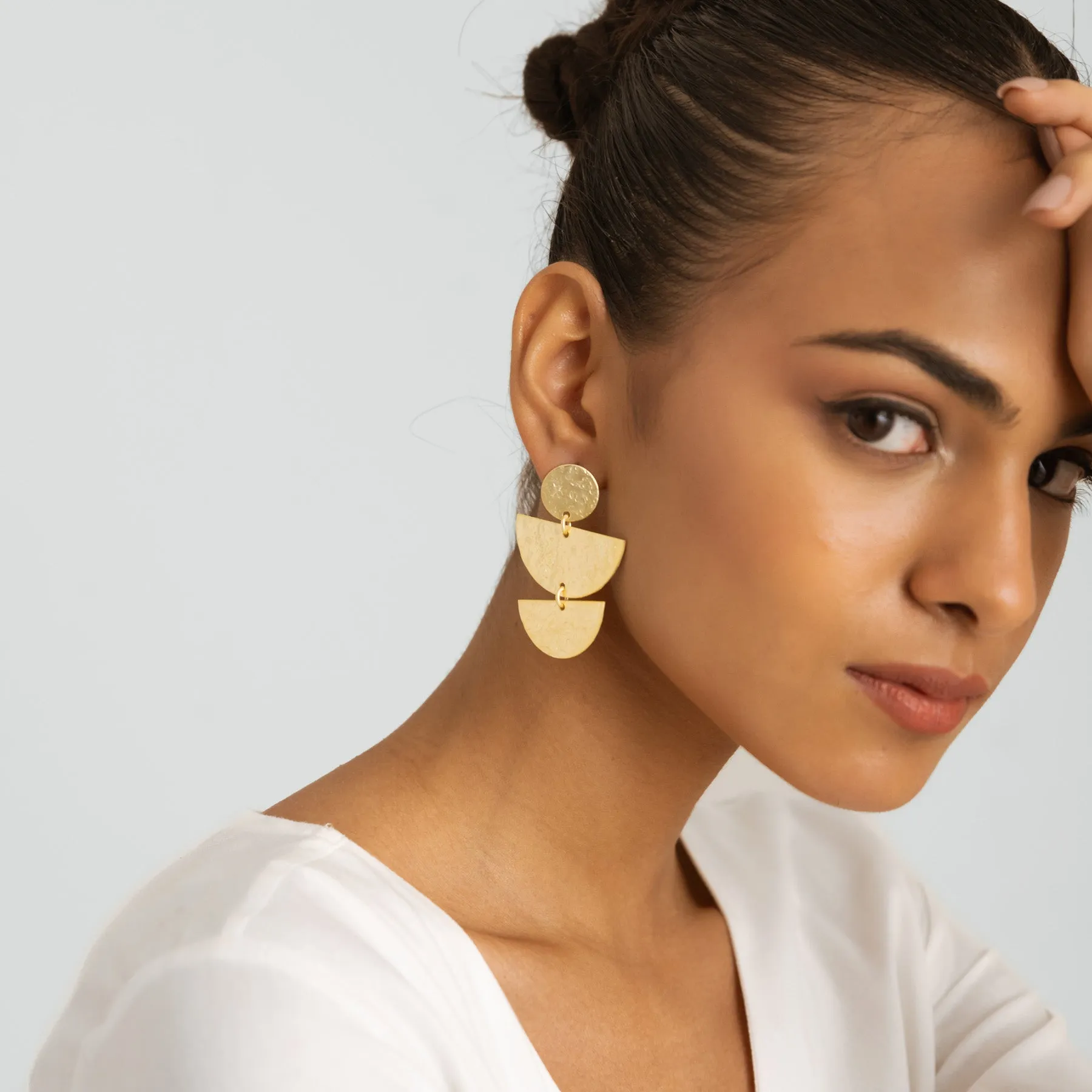 Semi Circle & Round Earrings - Gold