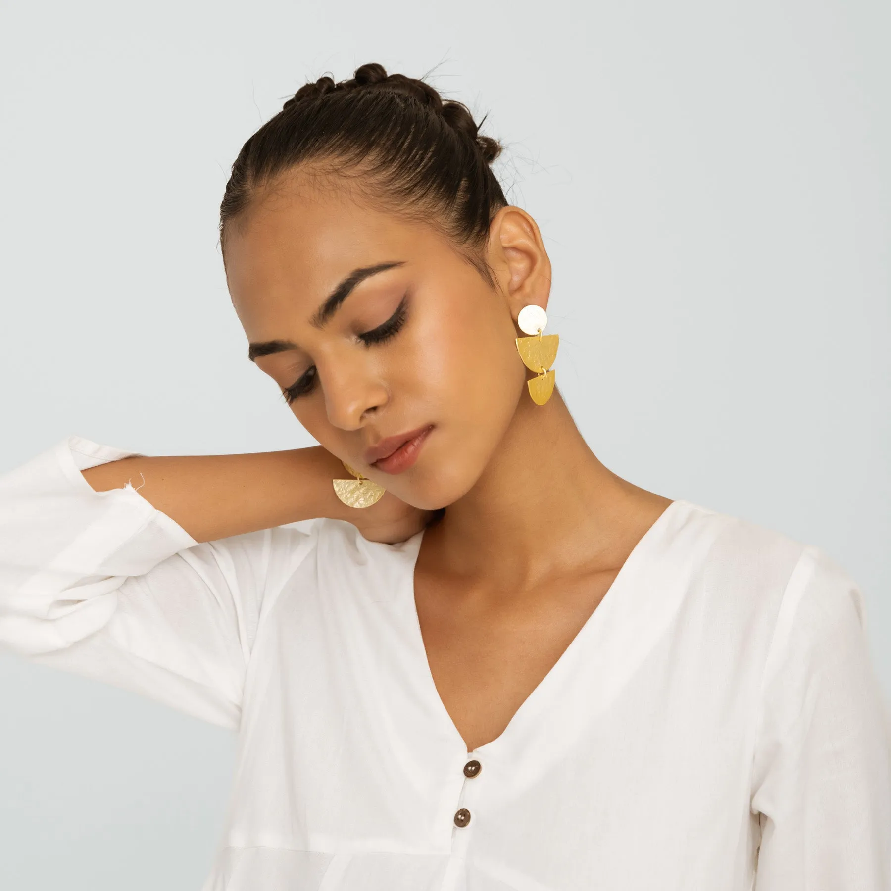 Semi Circle & Round Earrings - Gold