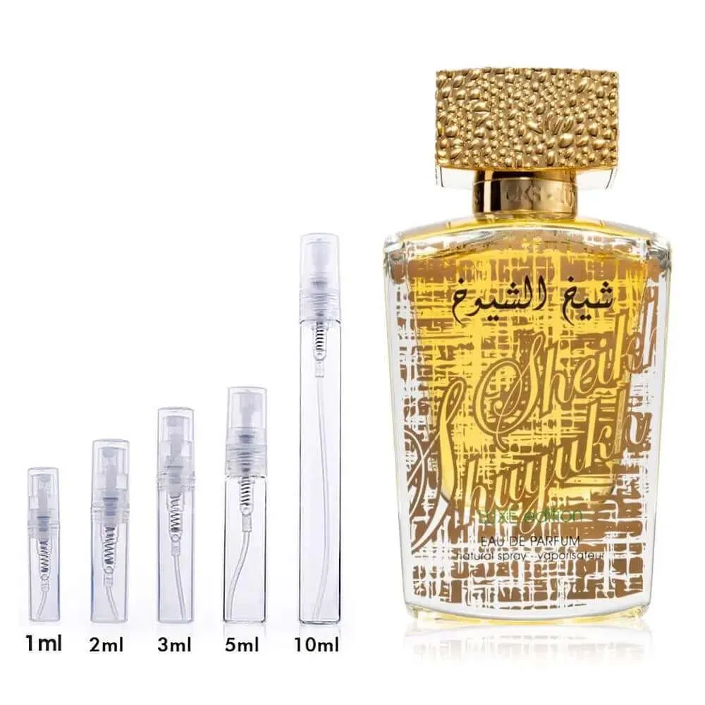 Sheikh Al Shuyukh Luxe Edition Lattafa Perfumes for women and men Decant Fragrance Samples