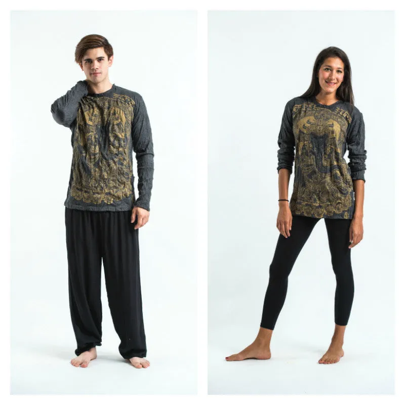 Sure Design Unisex Batman Ganesh Long Sleeve T-Shirt Gold on Black