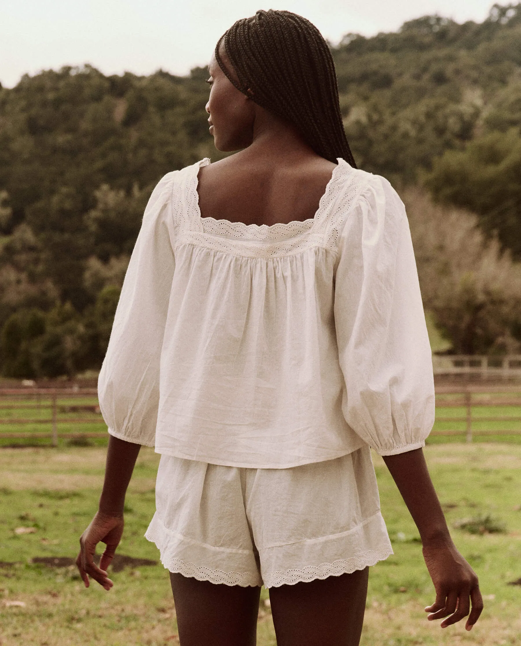 The Eyelet Button Sleep Top. -- True White