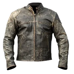 Theon's Distressed Leather Jacket With Shoulder Patch